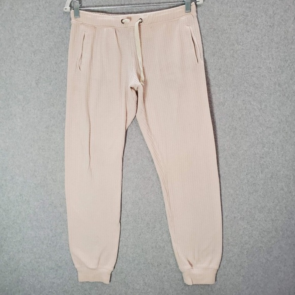 Anthropologie Women Pants S Pink Waffle Knit Jogger Lounge Pockets Drawstring